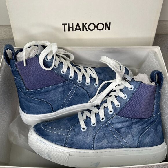 Thakoon Blue Custom Hand-Dyed High-Top Sneakers Tennis Shoes SZ 37 New In Box - Picture 2 of 12